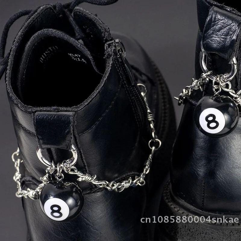 〔CC〕 | Retro 8-Ball Pool Pendant Shoe Chain, Adjustable Ankle Boot Heel Chain Decor for Combat Boots Punk Gothic Accessories