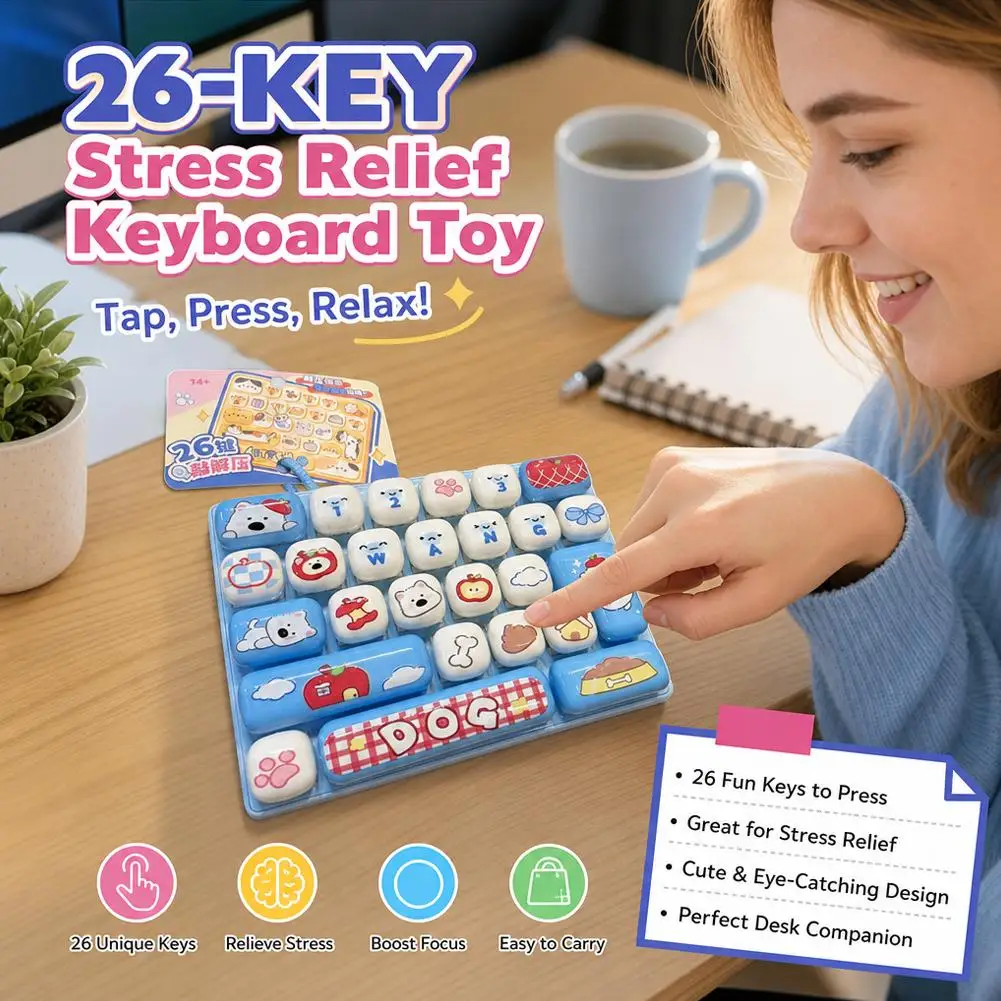 26 Grid Keycap Clicker Anti Stress Fidget Keyboard Keychain Decompression Button Cartoon Hand Relax Party Favor Gift