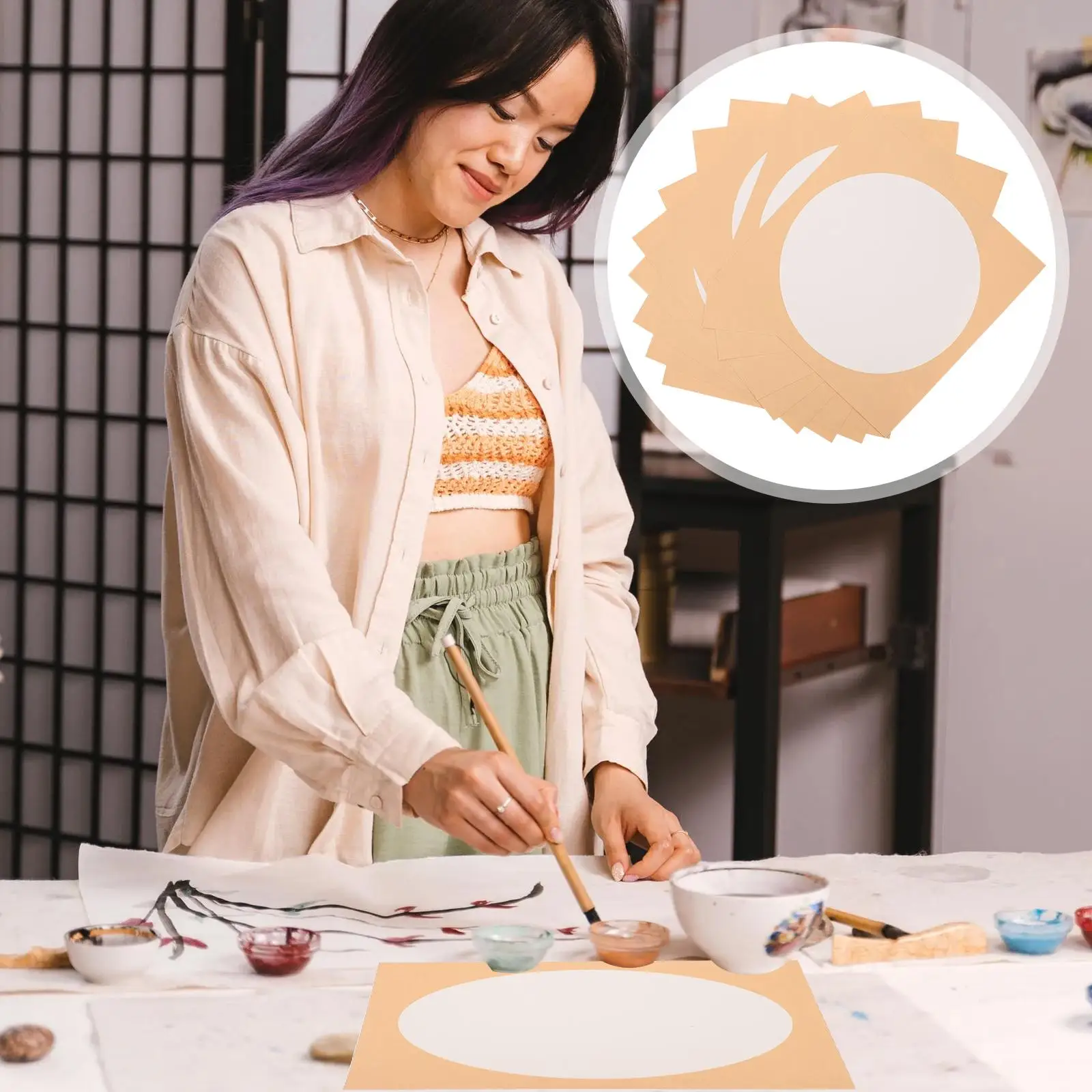 10 vellen fan rijstpapier kalligrafie tekening Chinese papieren kaart praktijk ronde snit