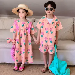 Summer New Fashion Tulip T-shirt And Short Boys Comfortable Homewear Set Girl Baby Sweet Loose Flower Versatile Boutique Dress