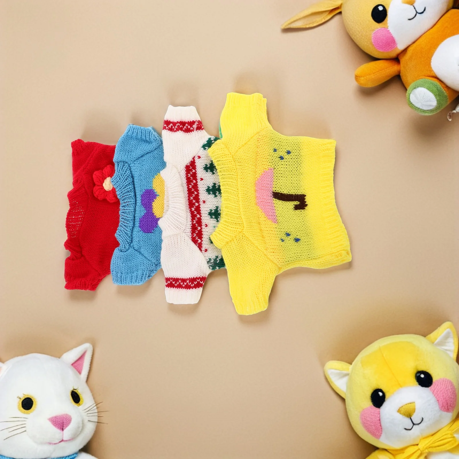 

4pcs Clothing For 30Cm Bear Soft Cotton Diy Outfit Set Christmas Crochet Sweater Stuffed Animal Accessories - Washable