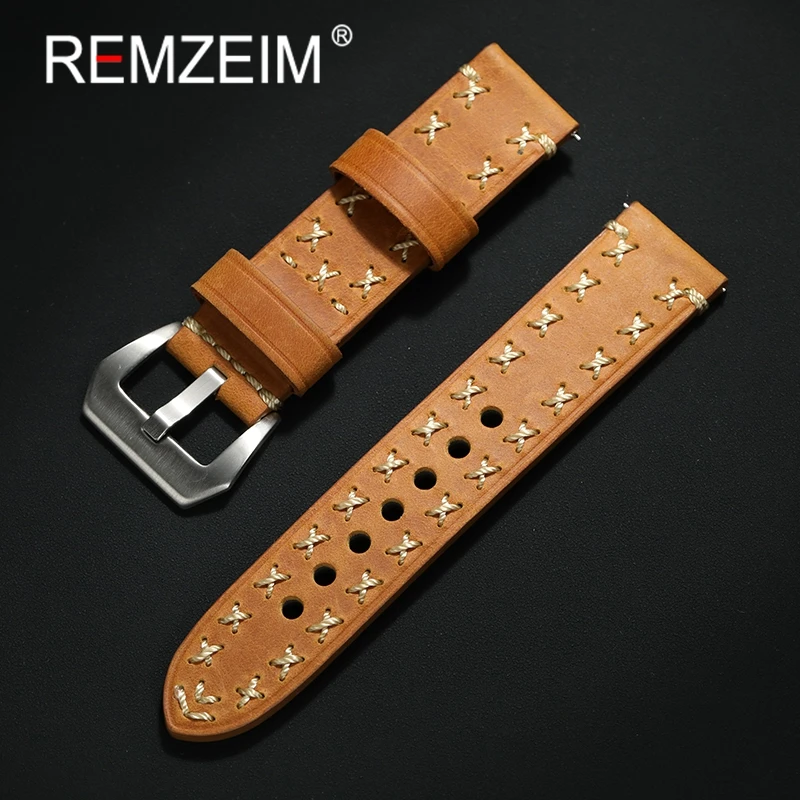 Ultradickes Crazy Horse Lederarmband, 20 mm, 22 mm, 24 mm, Retro-dick, handgefertigte Nähte, Armbänder, Uhrenarmbänder
