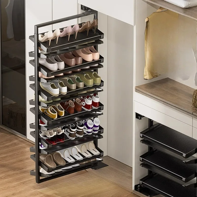 Multi-layer shoe rack hardware 90 degrees flip side-mounted large-capacity entrance shoe cabinet