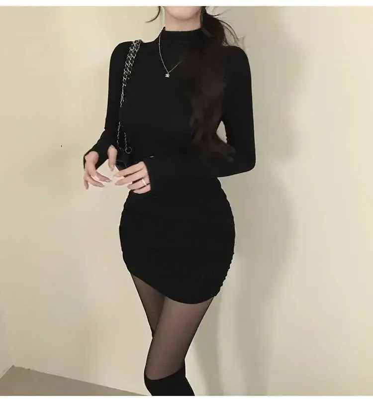 Schlankes, vielseitiges Kleid mit langen Ärmeln, koreanischer Stehkragen, tailliert, figurbetont, Midi-Kleid für Damen, Herbst/Winter 2026, elegantes Outfit – Detail 21
