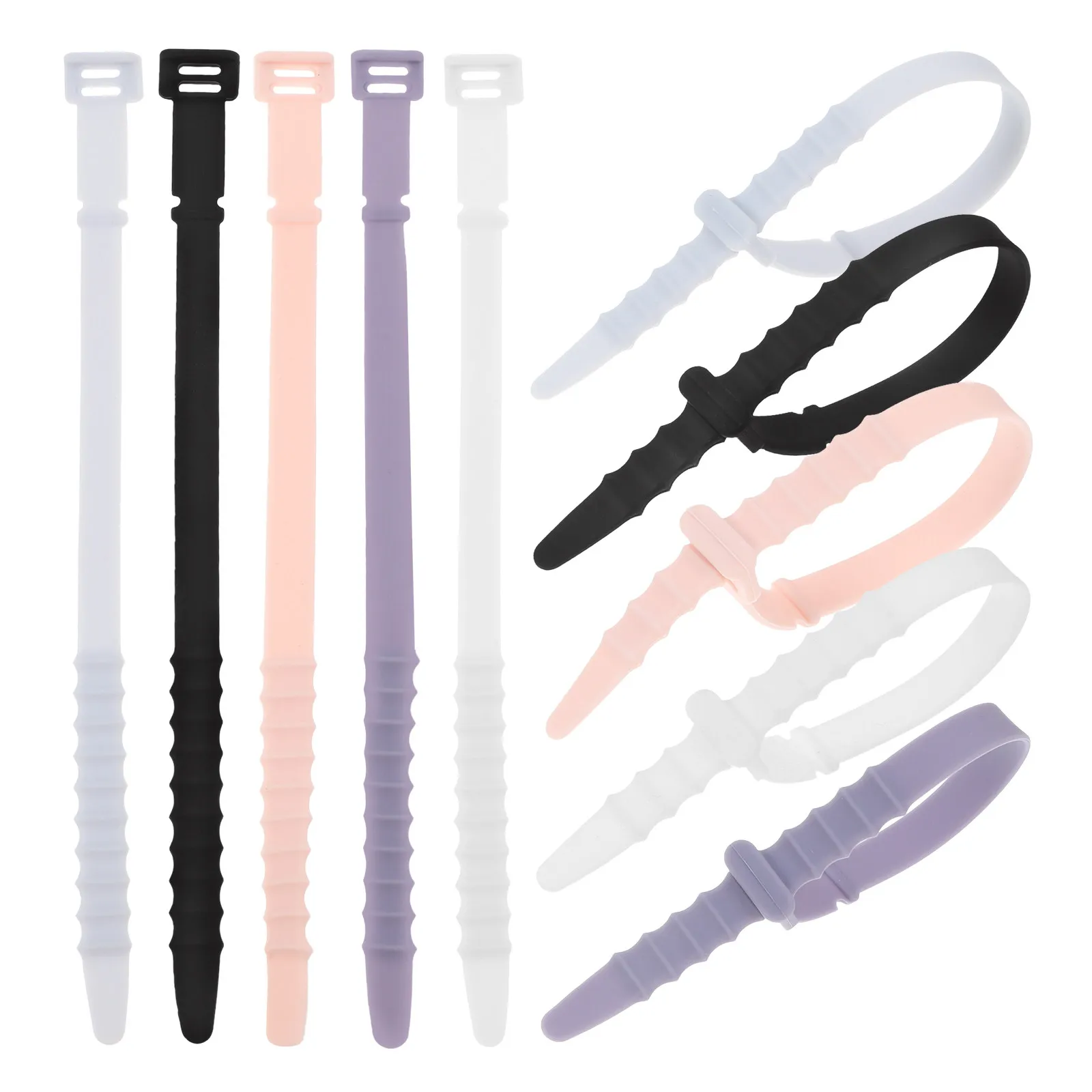 10Pcs 180Mm Extra Large Silicone Zip Ties Reusable Rubber Cable Ties Elastic Cable Organizer for Appliances Travel Electronics