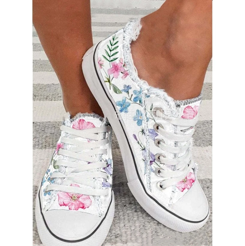 New Women Platform Sneakers Purple Butterfly Printed Canvas Shoes Casual Lace-Up Ladies Vulcanized Shoes Student Running Shoe 43