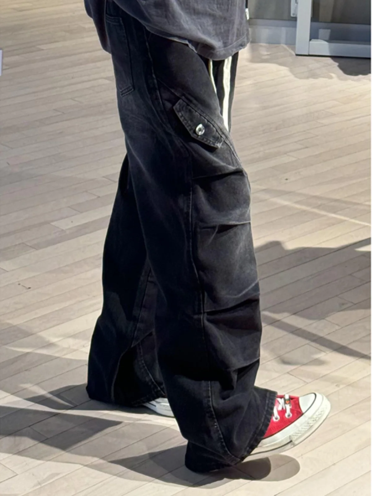 

Черные свободные мужские джинсы прямого кроя, осенняя коллекция, деконструированный дизайн, стильная рабочая одежда, американский уличный стиль