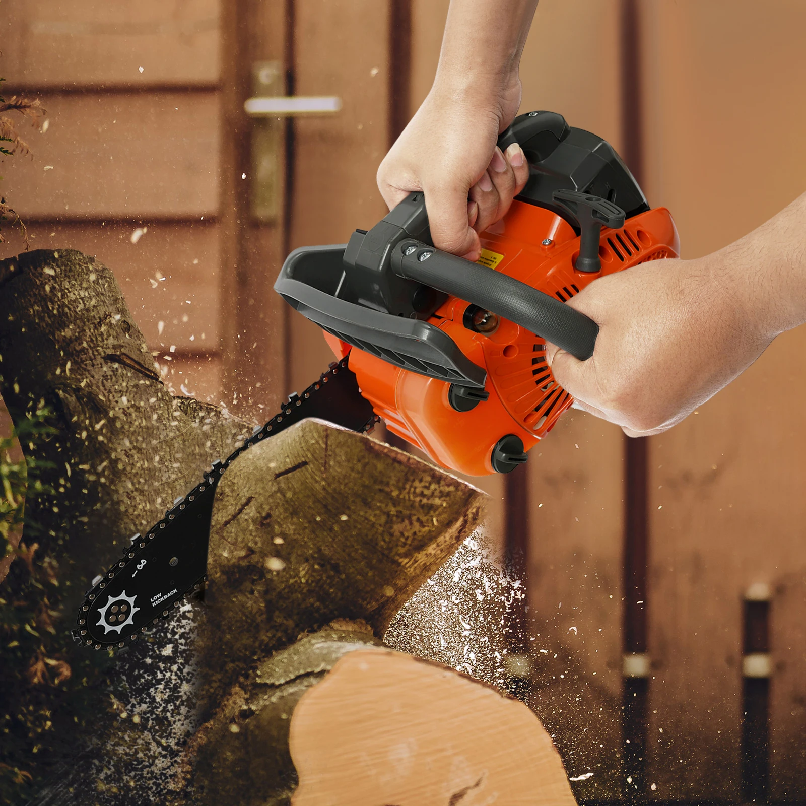 

900W Black, Red Gasoline Chainsaw, 25.4cc Top Handle Chainsaw, 2-Stroke Engine Chainsaw Woodworking Tools with Guide Plate Cover