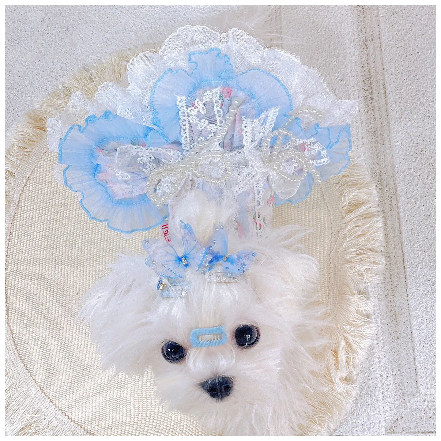 

Pearl Lace Bow Princess Barbie Court Elegant Style Pet Lolita Dog Puffy Dress Wedding Dress