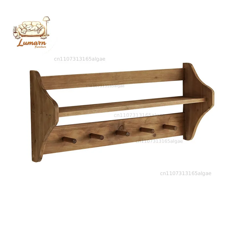 Solid wood multi-functional wall rack, living room, bedroom single-layer hanger, coat rack at the entrance