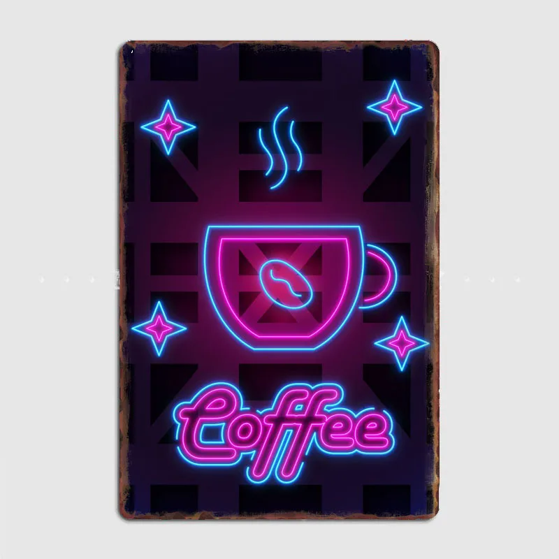 Coffee Foods And Drinks Neon Signs Metal Sign Pub Vintage Home Printing Wall Decor Tin Posters Room Decor