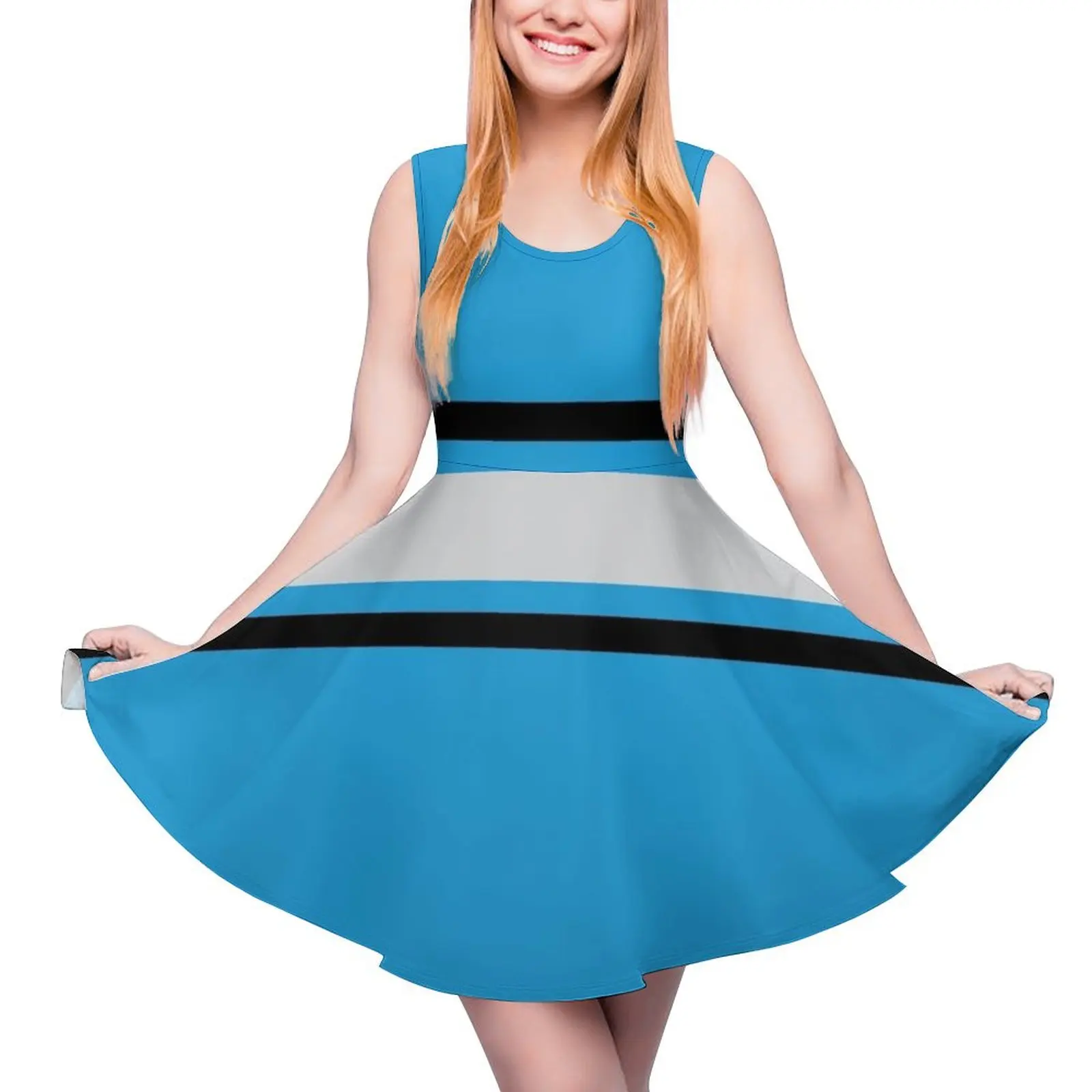 

Light Blue, Black, & Gray Power Stripe Sleeveless Dress beach dress women"s clothing trend 2024