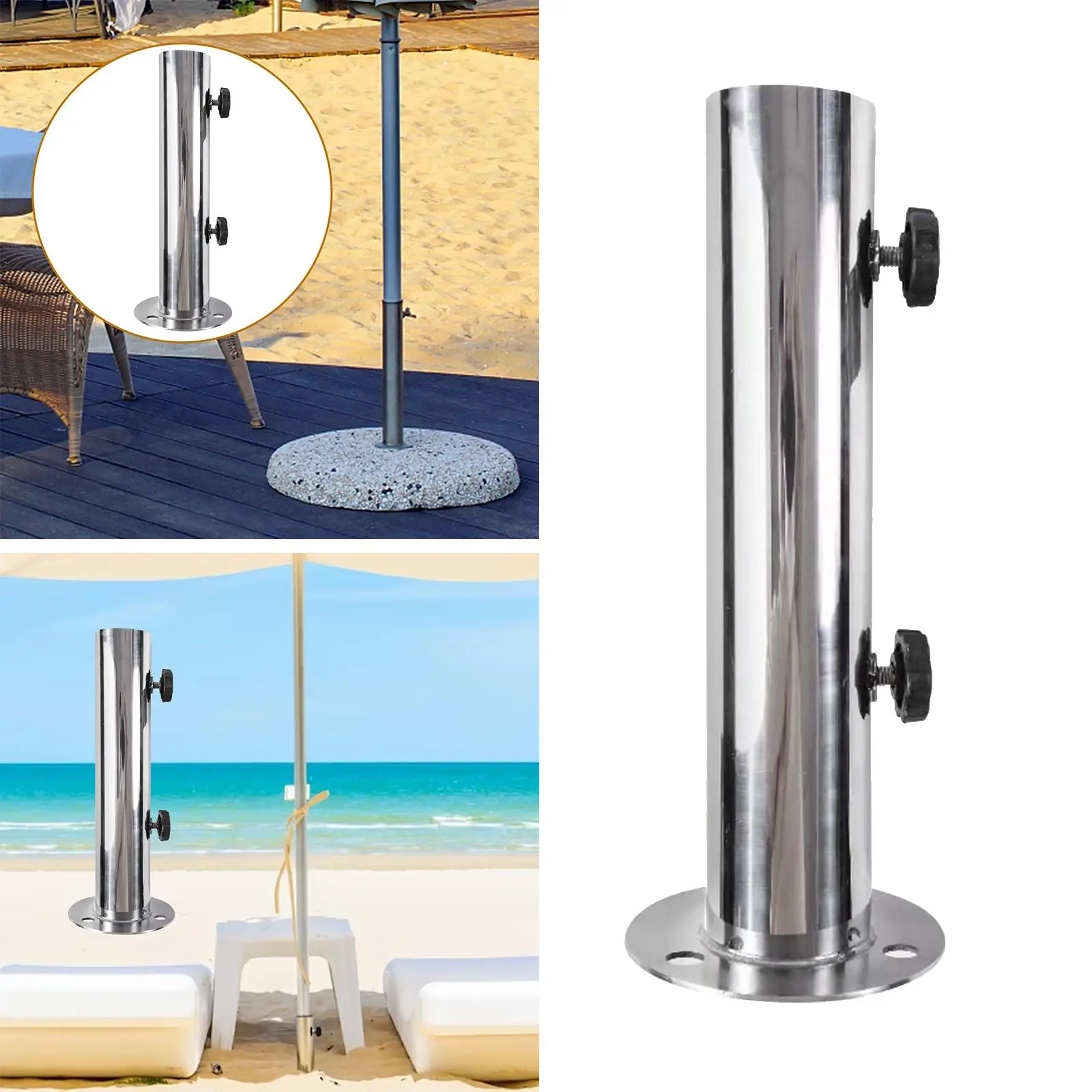 Deck Umbrella Base Stand Parasol Pole Holder Heavy Duty Stainless Steel Umbrella Mount for Outdoor Patio Yard Garden Balcony