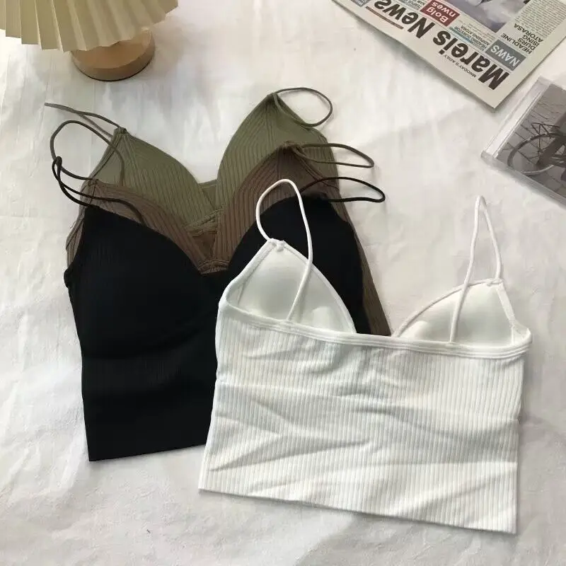 Yeni bayanlar kaşkorse Slim Fit seksi streç göğüs pedleri ile Push Up sütyen kırpılmış göbek kısa tüp üst v yaka Tops sıcak satış