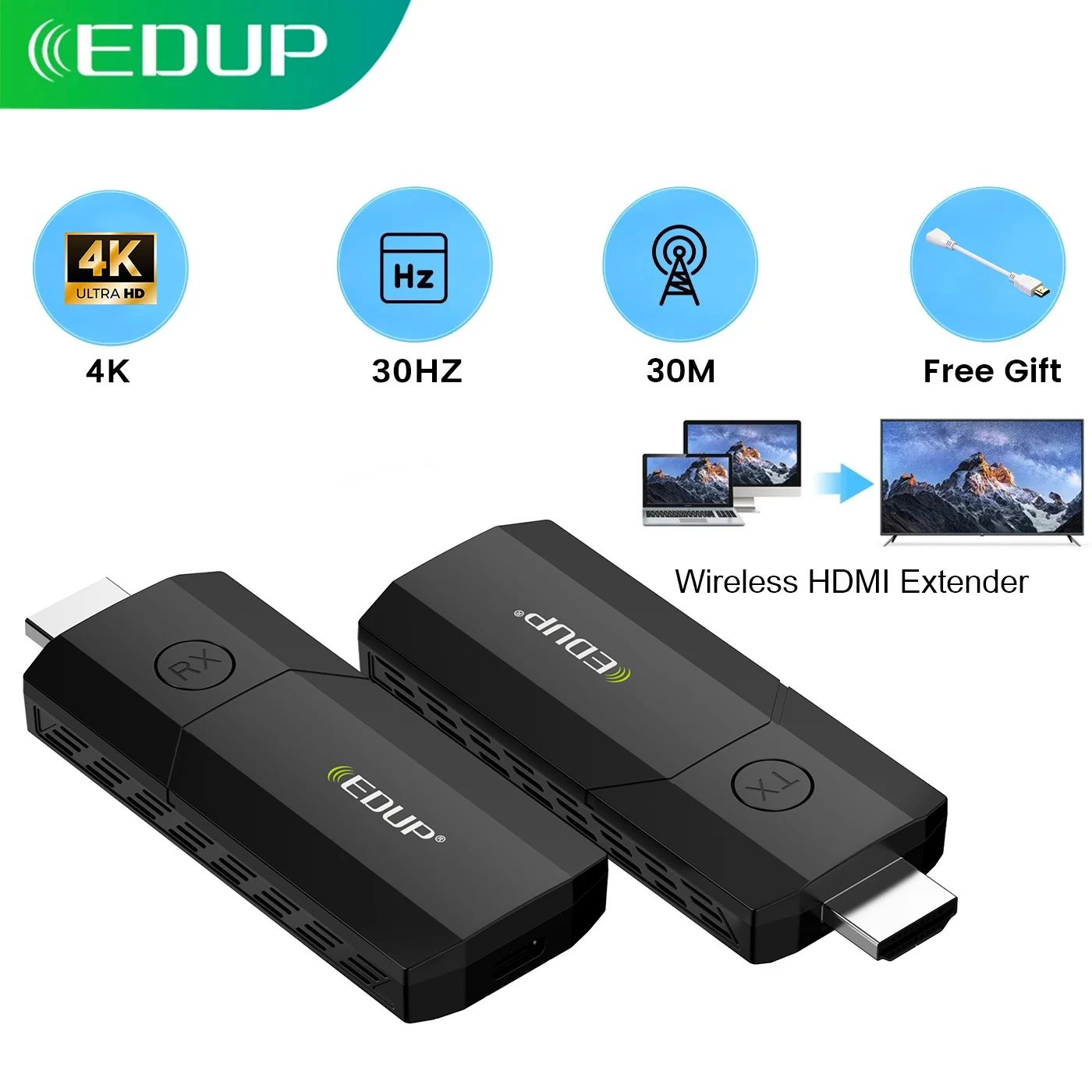 EDUP 4K Wireless HDMI Transmitter and Receiver Kit Plug and Play Video and Audio to Monitor from Laptop PC TV Box Projector