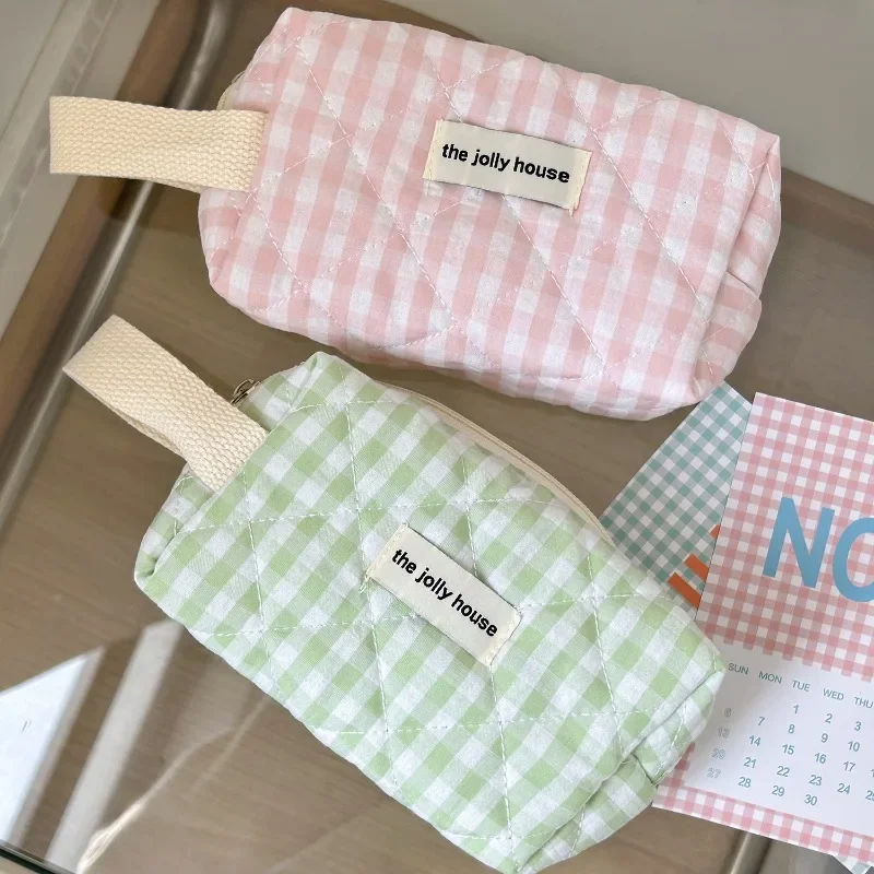 1 Pc Chic 2024 Simplicity Pencil Case for Kids Girl Fashion Korean Checkboard Pencil Pouch Large Capacity School Stationery  Bag