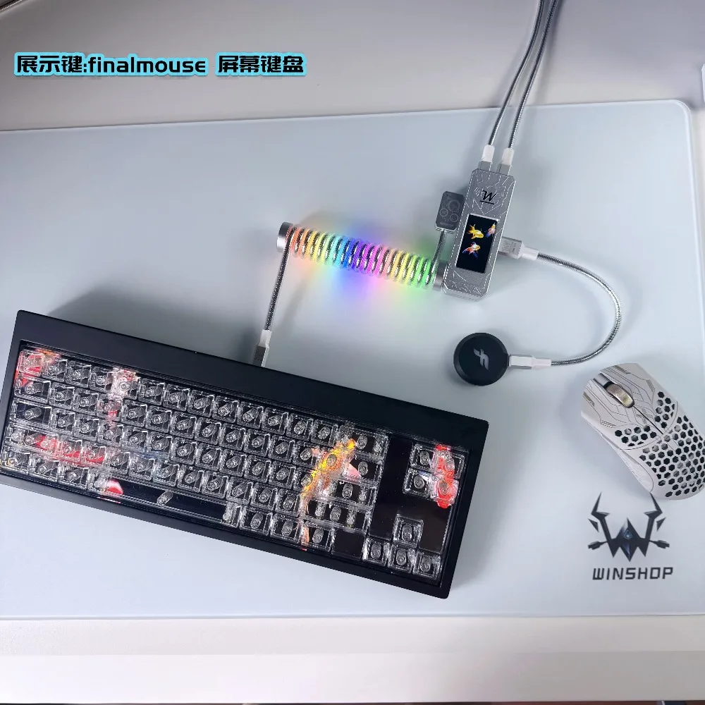 Winshop Magnetic Coiled Keyboard Cable 8K RGB Aviation Plug Three-Section Copper Screen Display 1 to 2 Gaming Accessories Gifts