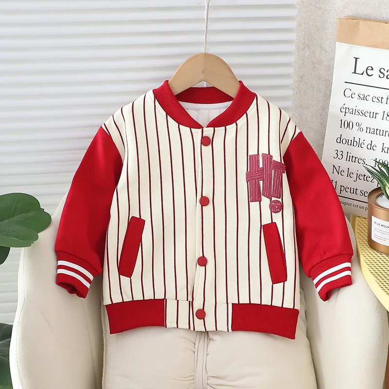 Baby Tracksuit Set 2024 Spring Boy Clothes 1 To 5 Years Casual Striped Cardigan Coats + White T-shirts + Pants Kids Boys Outfits