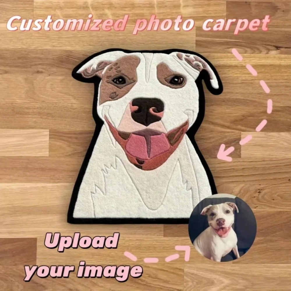 Cute Pet Portrait Carpet Soft Fur Animal Shaped Rug Anti Slip Floor Mat for Kids Room Bedroom Living Room Dog Cat Lovers Decor