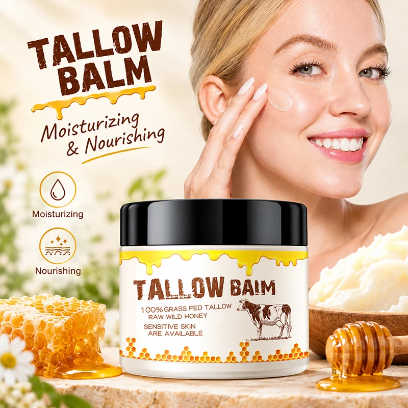 Beef Tallow Honey Balm Natural Beeswax Face Body Moisturizing Cream Nourishing Skin Relieve Dryness Multi-use Daily Skin Care