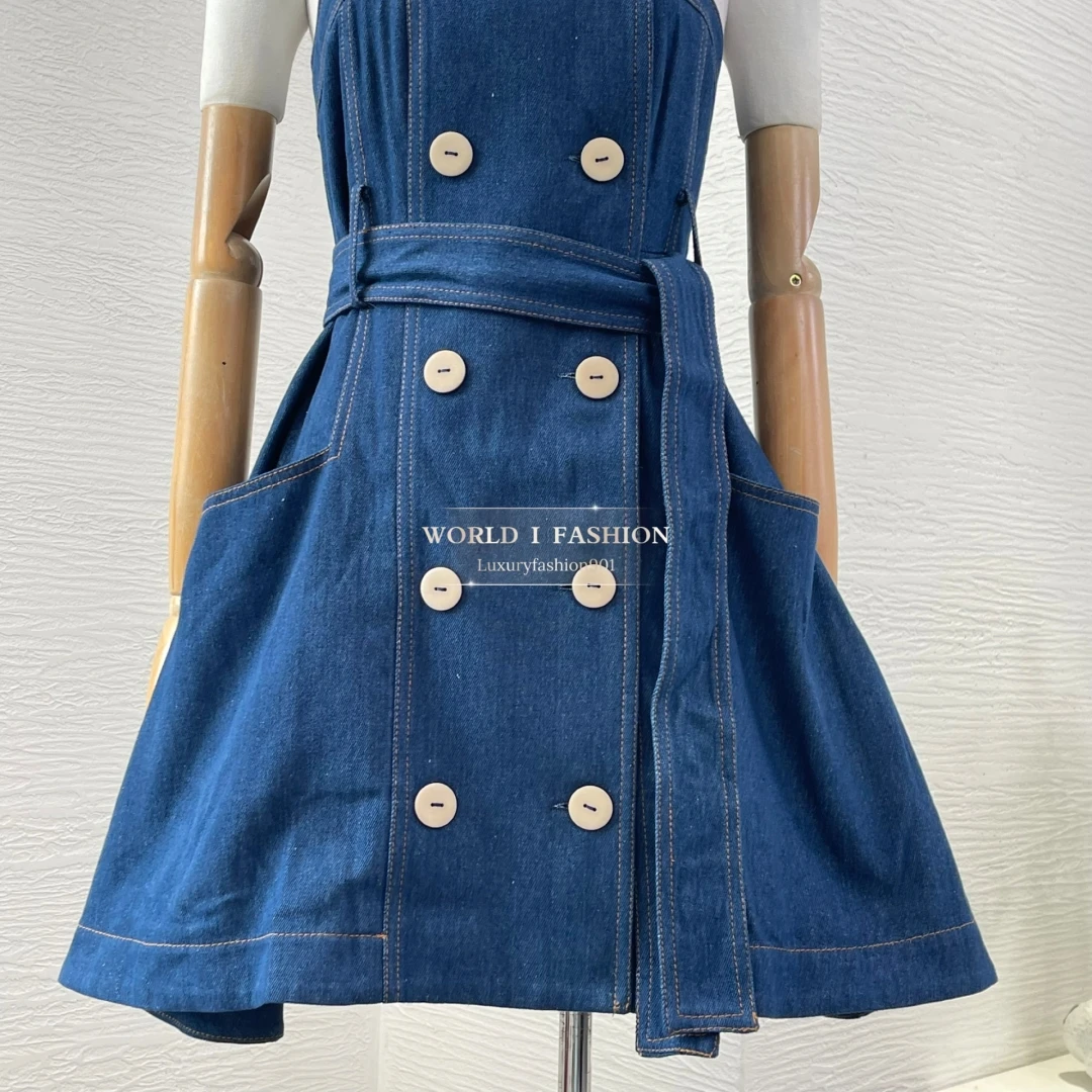 Mini abiti eleganti da donna 2025 Nuovi bellissimi jeans in denim blu senza maniche di alta qualità come immagine