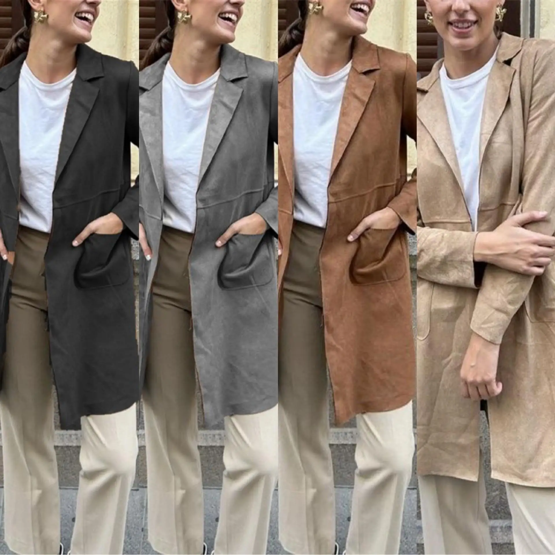 

Women's Suit Collar Windbreaker Jaet Street Sle Long Sve Pure Color Coat Regular Length No Button Winter Outerwear