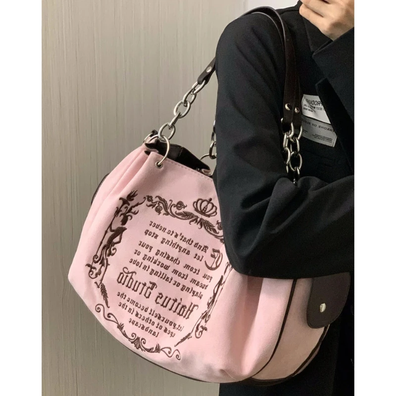 Embroidery Letter Tot Bag Women New In Large Capacity Retro Gothic Handbag Free Shiping Niche Desing Brand Soft Crossbody Bag