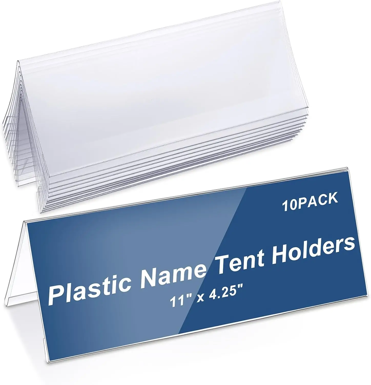 

10 Clear Plastic Name Tent Holders, 11x4.25 Inches, Acrylic Desk Sign Frame for Office Meetings and School Displays