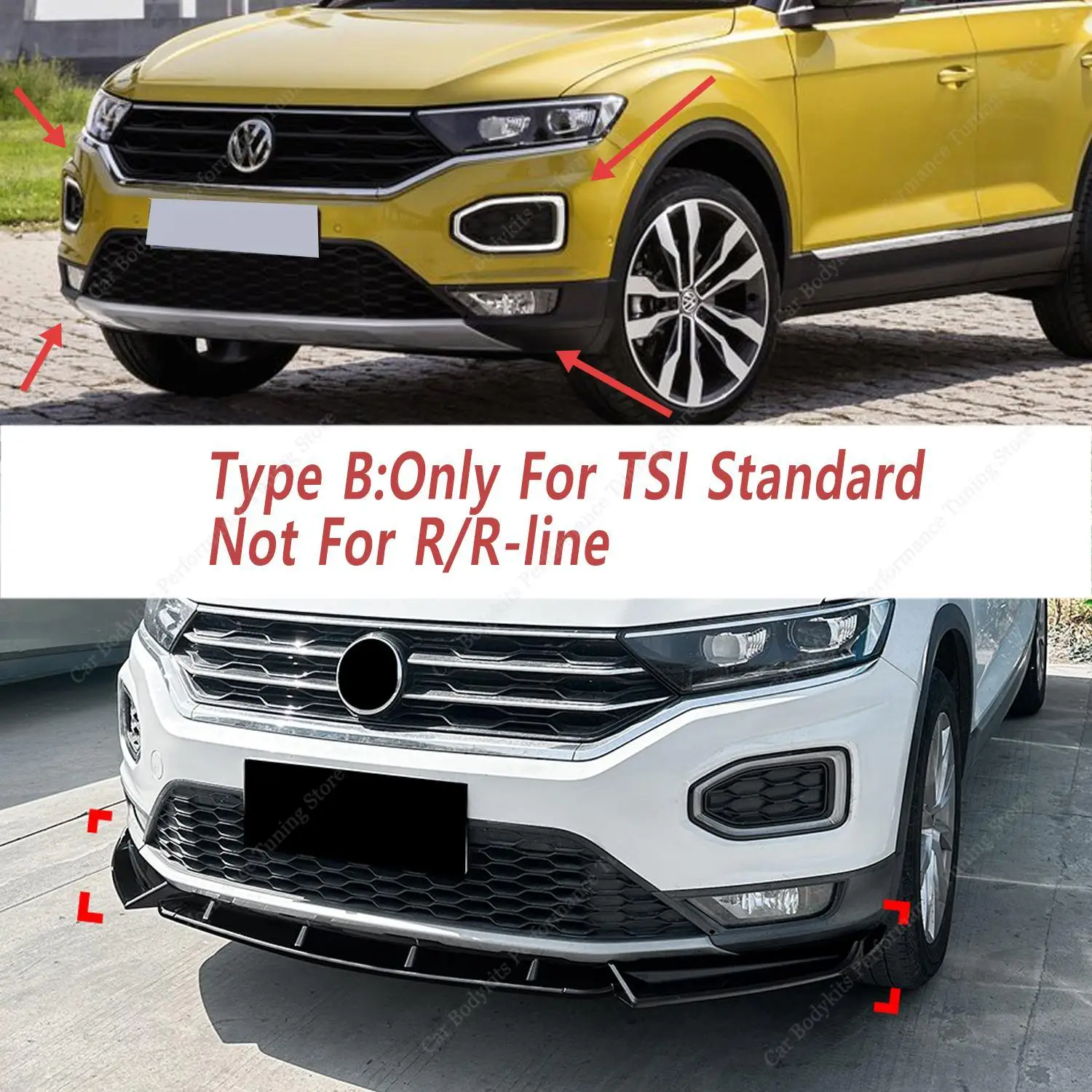 Maxton Stijl ABS Voorbumper Lip Spoiler Splitter Diffuser Retrofit Voor VW T-Roc TSI/R MK1 2019-2021 Pre-Lci Bodykits Tuning