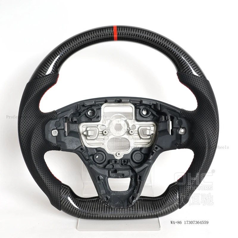 Suitable for Ford Fiesta 2018 carbon fiber sports large-hole semi-perforated leather modified upgraded steering wheel