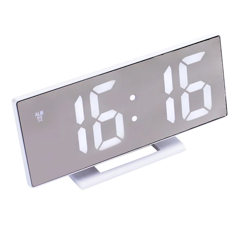 

Large Screen Mute Alarm Clock LED Digital Bedroom Bedside Clocks Mirror Design 4-bit Display Time Date Temperature Dual-use