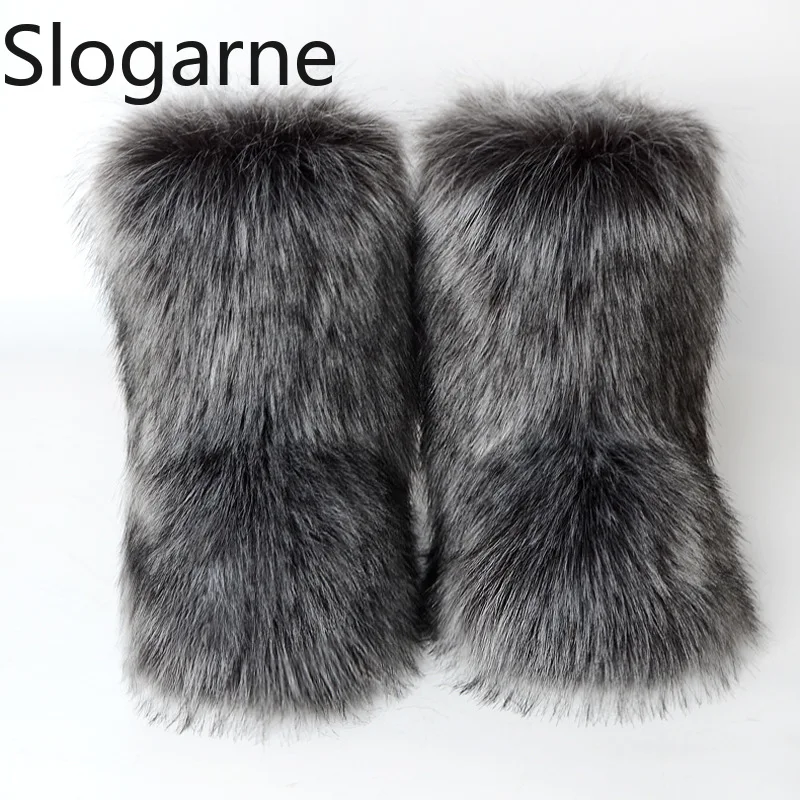 2026 Women Winter Fluffy Fur Boots Woman Furry Snow Boots Plush Warm Outdoor Footwear Girls Luxury Faux Fox Fur Platform Shoes