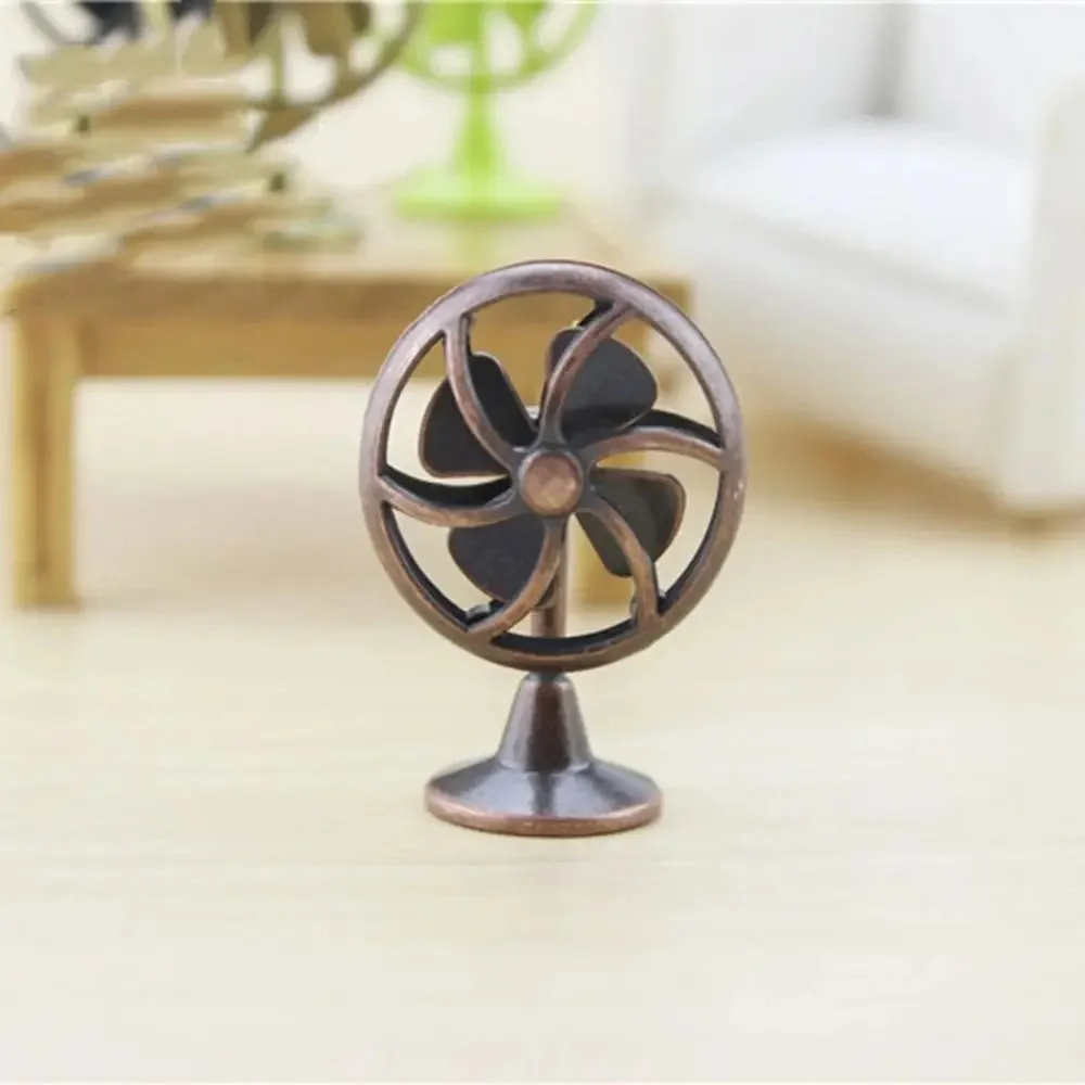 Miniature 1:12 Scale Dollhouse Electric Fan Vintage Iron Frame Fan Furniture Play House 4 Fan Blades Mini Fan Model DIY