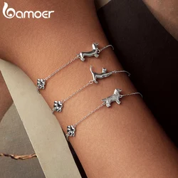 BAMOER 925 Sterling Silver Dog Cat Bracelet Golden Retriever Chain Cute Pet Animal Adjustable for Women Birthday Fine Jewelry