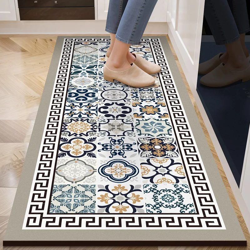 VIKAMA Silicoflora Ceramic Tile Rug Modern and Simple Anti-Slip Kitchen Floor Mat Easy to Absorb Water and Clean Home Decoration