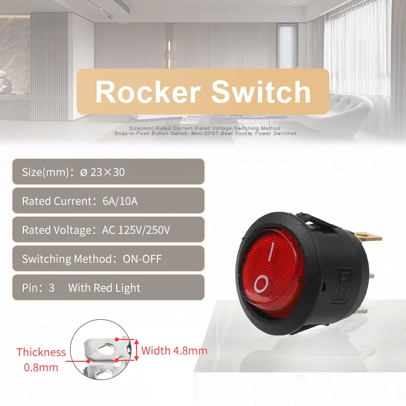 10PCS 23MM 2/3 Position ON-OFF /ON-OFF-ON Round Rocker Switch  Electrical Equipment With Light Power Push Button Switches