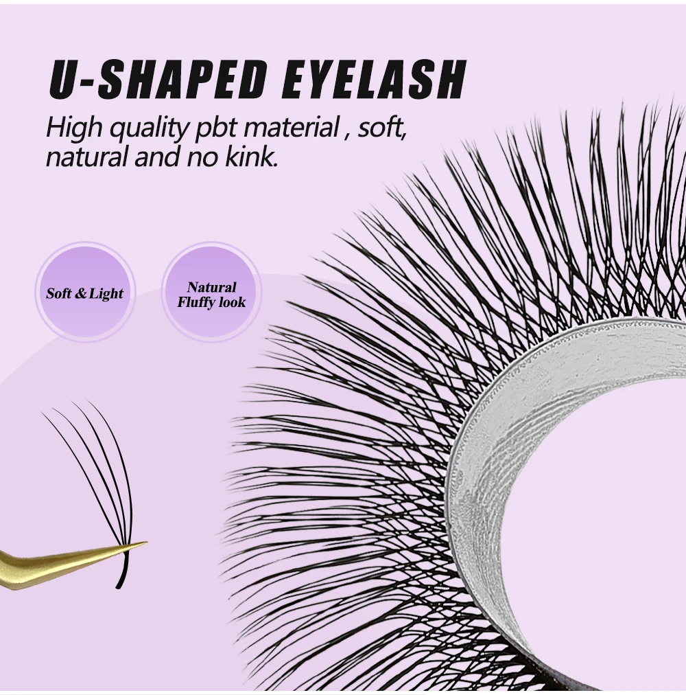 SAKURAHANA U-förmige 3D 4D 5D Wimpernverlängerung Mattschwarz Volldichte Wimpern Vorgefertigte Fächer Leichte flauschige Nerz-Kunstwimpern – Detail 5