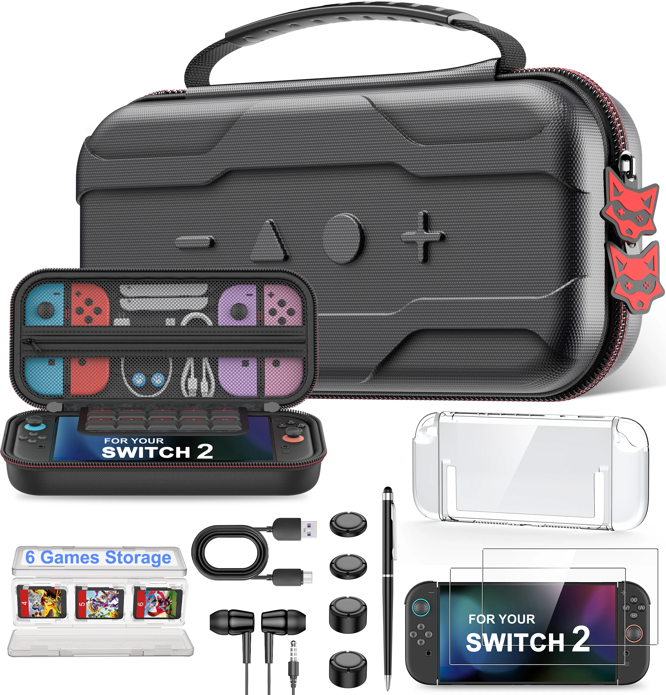 

DinoFire SD300 8in1 for switch/oled/switch2 Travel Carrying Case for Switch2 with 2tempered glass screens USB-C cable