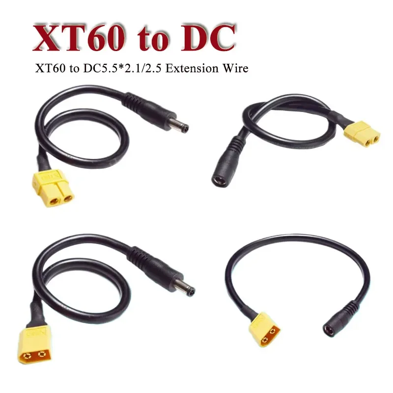 XT60 Male to DC5.5 x2.1/2.5 Connector Cable Pure Copper Crossover Machine Glasses Battery Power Supply B6 Charger Extension Wire