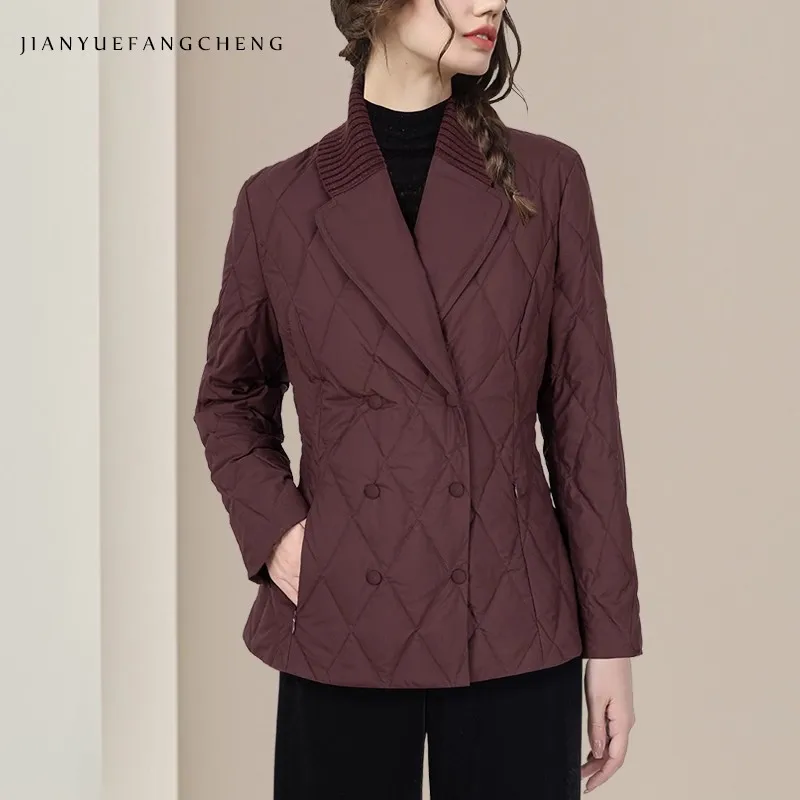 

Women' Long Sleeve Lapel Collar Down Jacket For Winter Warm Lightweight White Duck Down Padded Puffer Coat Loose Casual Jackets