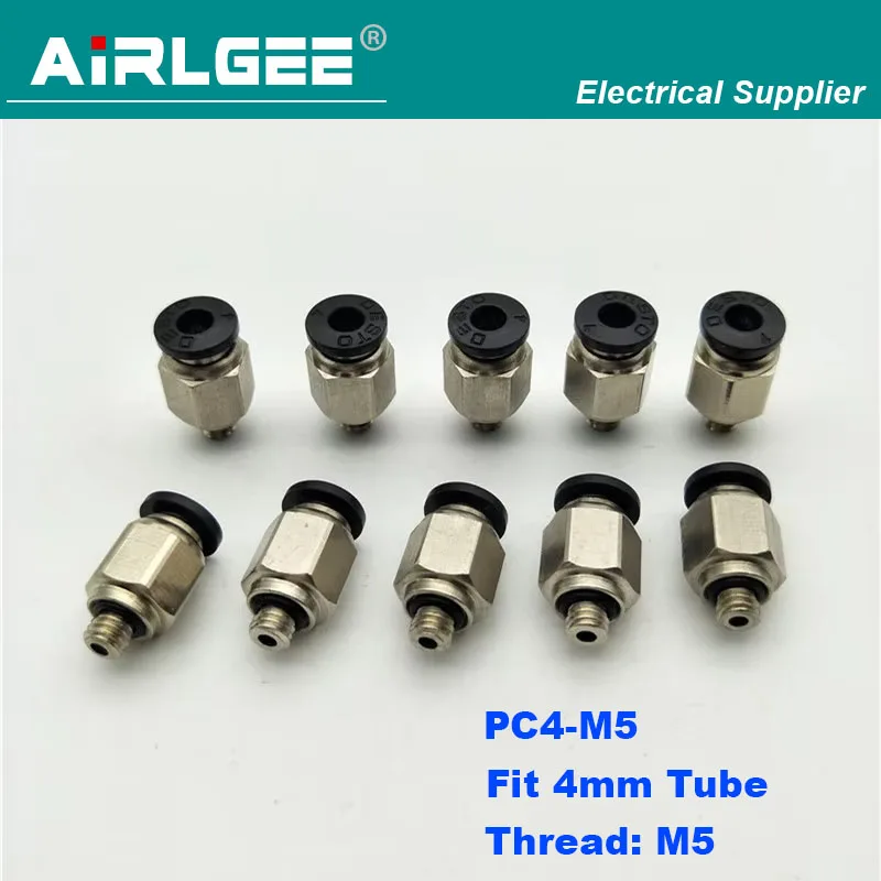 M5 Thread to 4mm Hole Tube Air Pneumatic Push in Quick Fittings Connector Jointer 10 Pcs PC4-M5 Black Free shipping