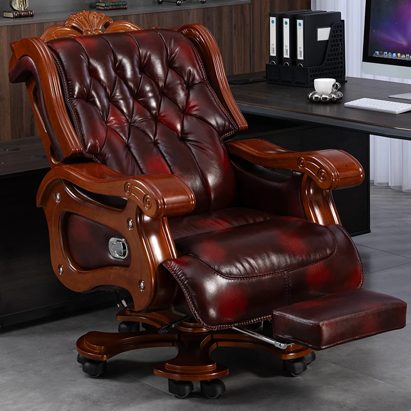 

Leather Wheels Office Chair Armrest Ottoman Massage Executive Swivel Chair Comfortable Designer Silla De Escritorio Furniture