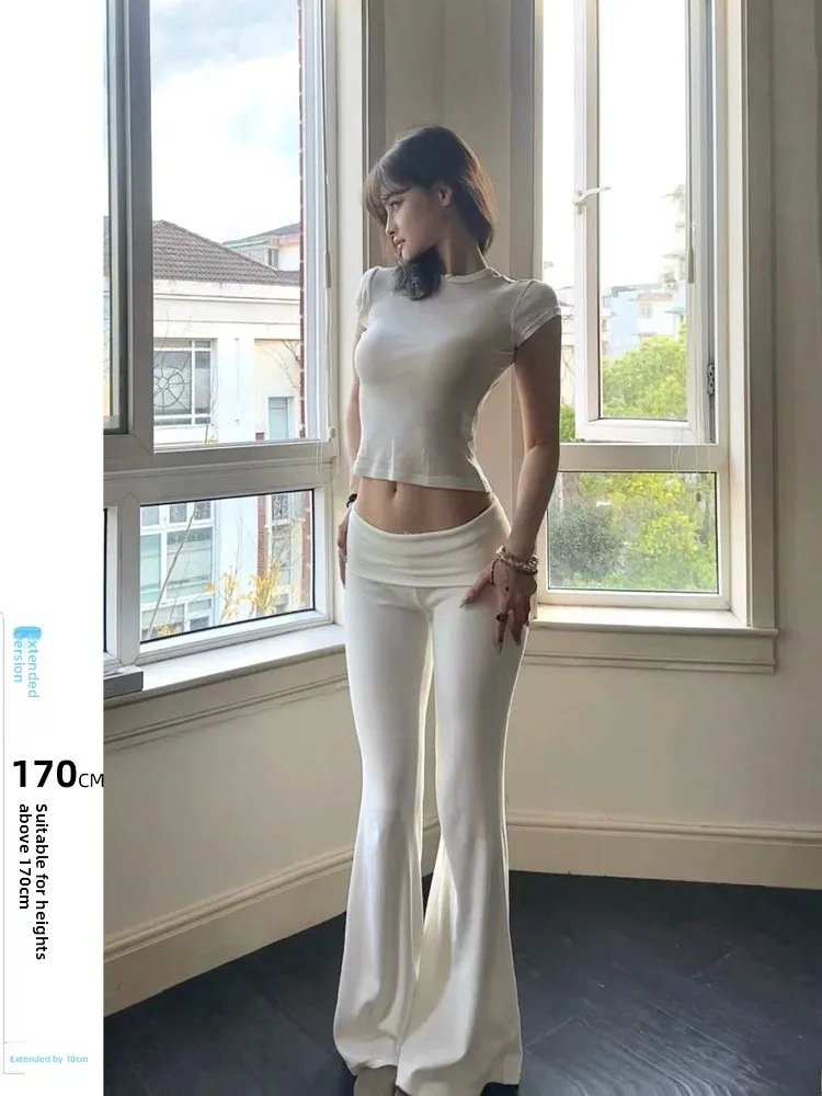 

Long Casual American Knitted Cloud Pants Women's Extended Summer Leisure Match Floor-Length Dra Pants Low Waist Sle