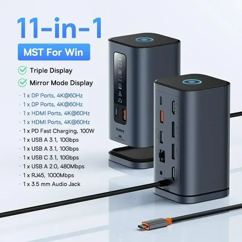

US.EU USB C Hub to DP 4K@60Hz HDMI DisplayPort 11-IN-1 Docking Station Triple Display RJ45 PD 100W For Window Mac USB 3.1 HUB