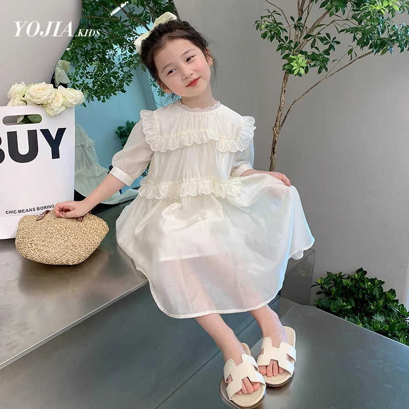 

Baby Girl Dress Girls Dress Summer 2024 New French Sweet Little Child White Children Princess Big Children Summer Dresses