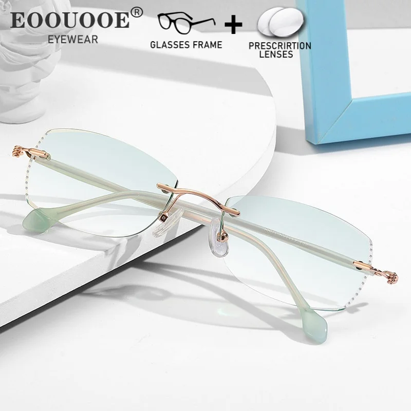 luxury-woman-rimless-glasses-gradient-green-mr-8-lenses-diamond-myopia-prescription-reading-customiz-recipe-uv-scratch-resistant