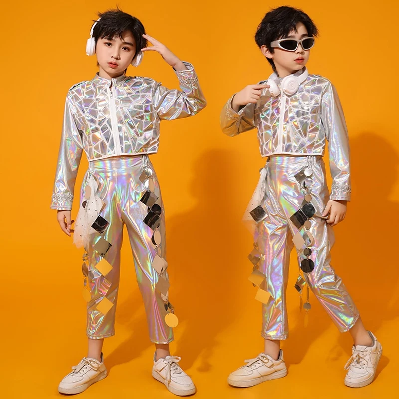 สีเงินชุดเต้นรําแจ๊สชุดหุ่นยนต์อวกาศ Cool เด็ก Street Dance เสื้อผ้าแฟชั่นแสดงรันเวย์เครื่องแต่งกาย VDL234