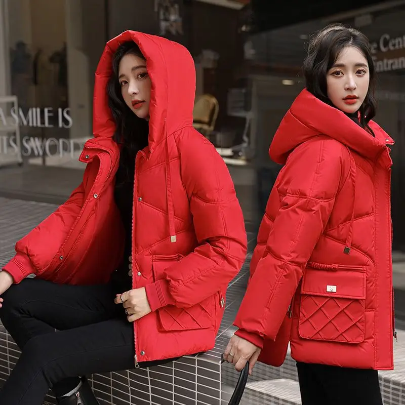 Ladies Fashion Winter Coat Women Down Cotton Hooded Jacket Woman Casual Warm Outerwear Jackets Female Girls Black Clothes