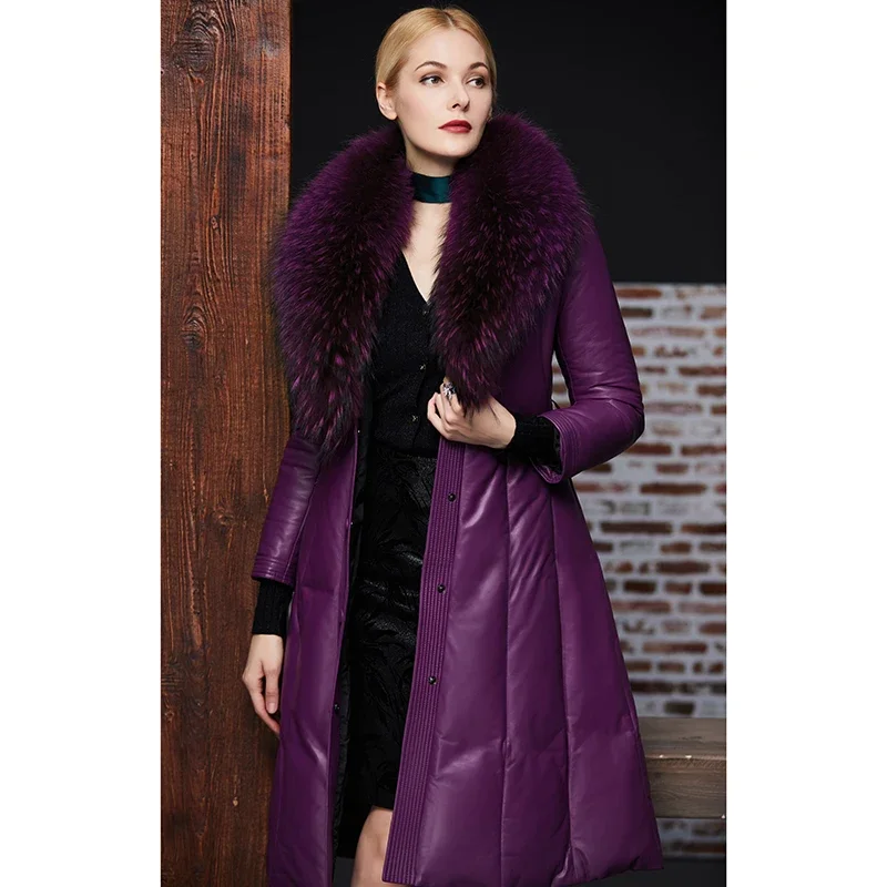 Cappotti di lusso di alta qualità in pakistan collo di pelliccia di procione invernale giacche in pelle di montone abbigliamento elegante da donna Casaco Feminino