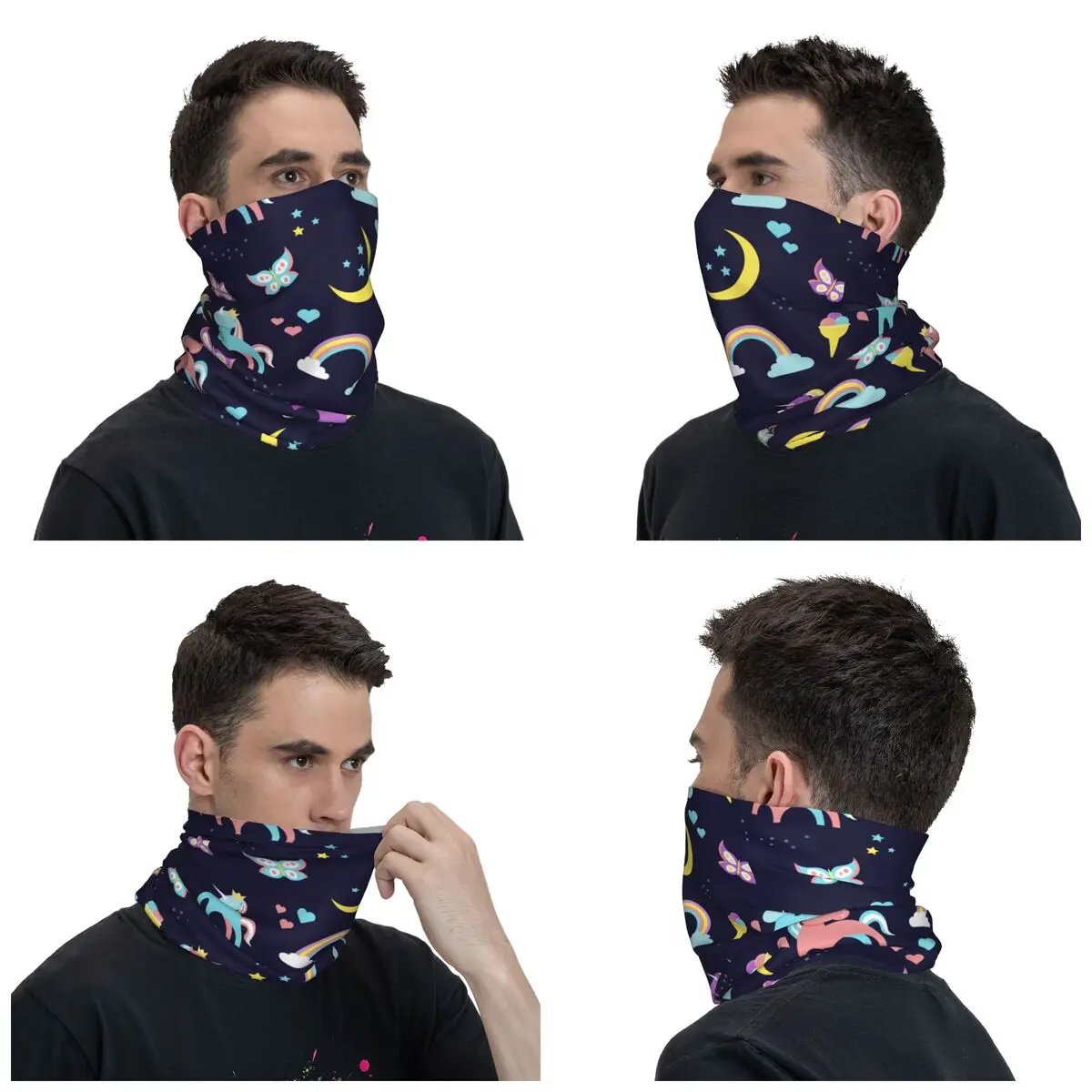 Cartoon Rainbow Unicorn Bandana Neck Cover Printed Balaclavas Wrap Scarf Multifunctional Headband Outdoor Unisex Adult Windproof